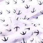 Tissu Coton imprimé Ancre marine 1.5 cm  sur fond Blanc