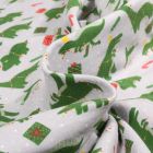 Tissu Jersey Coton Dino Christmas sur fond Gris clair