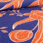 Tissu Viscose Hawa orange sur fond Bleu roi