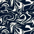 Tissu Viscose satiné motifs abstraits blancs sur fond Bleu marine