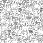 Tissu Popeline de Coton à colorier Arty Safari sur fond Blanc