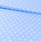 Tissu Coton Imprimé Etoiles 15 mm Blanches sur fond Bleu Ciel - Par 10 cm