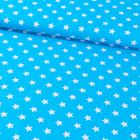 Tissu Coton Imprimé Etoiles 15 mm Blanches sur fond Bleu Turquoise - Par 10 cm