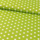 Tissu Coton Imprimé Etoiles 15 mm Blanches sur fond Vert Pomme - Par 10 cm