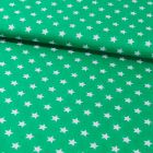 Tissu Coton Imprimé Etoiles 15 mm Blanches sur fond Vert - Par 10 cm