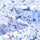 Tissu Coton imprimé QT Fabrics Chats et fleurs sur fond Bleu ciel