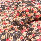 Tissu Coton imprimé Arty Japon fuchsia sur fond Noir
