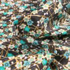 Tissu Coton imprimé Arty Japon turquoise sur fond Noir