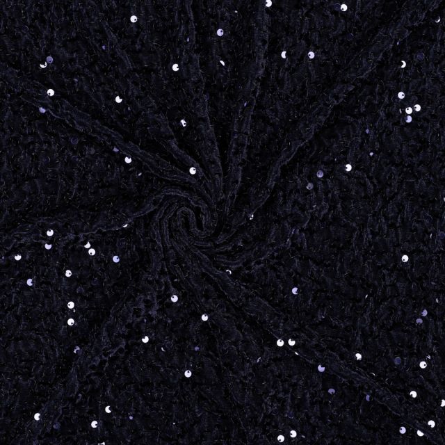 Tissu Velours Soraya à sequins uni  Bleu marine