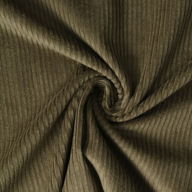 Tissu Velours Grosses côtes Kaki - Par 10 cm