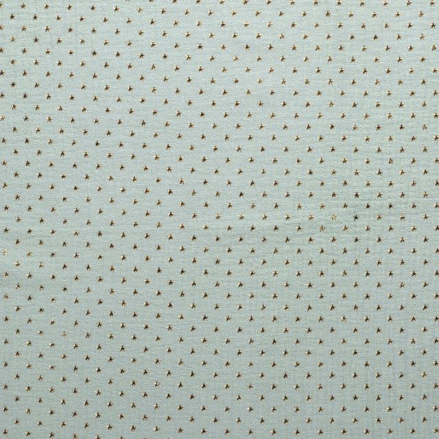 Tissu Double gaze de coton Etoiles Or sur fond Vert foncé - Par 10 cm