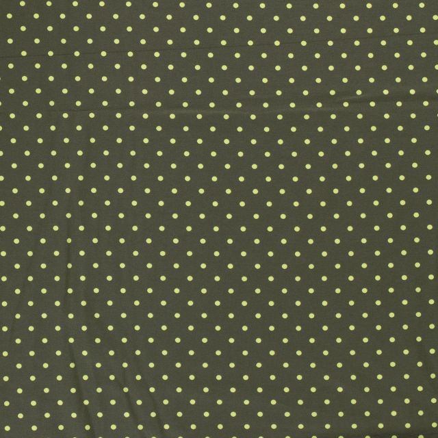 Tissu Jersey Coton Pois vert anis sur fond Vert kaki - Par 10 cm