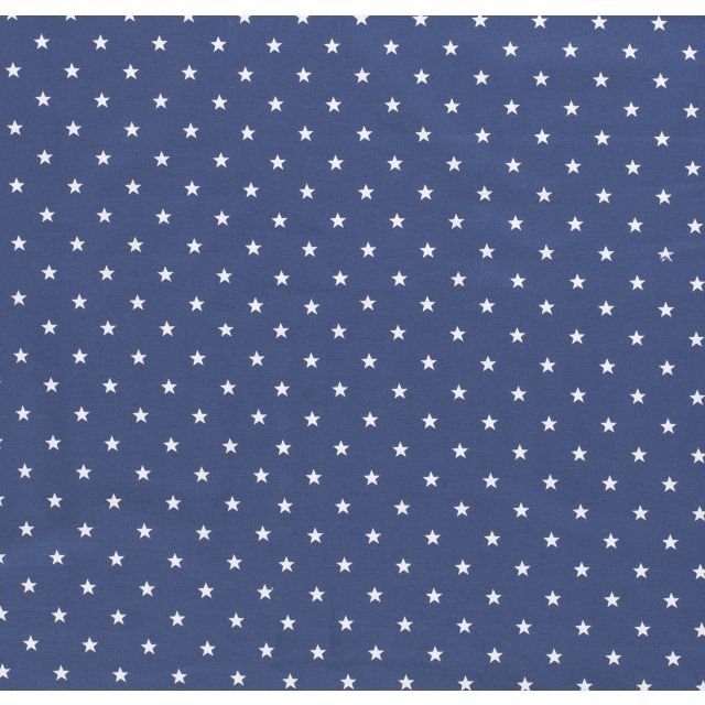Tissu Jersey Coton Etoiles blanches sur fond Bleu denim - Par 10 cm