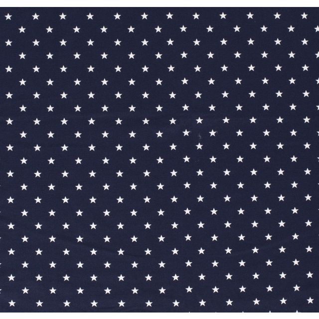 Tissu Jersey Coton Etoiles blanches sur fond Bleu marine - Par 10 cm