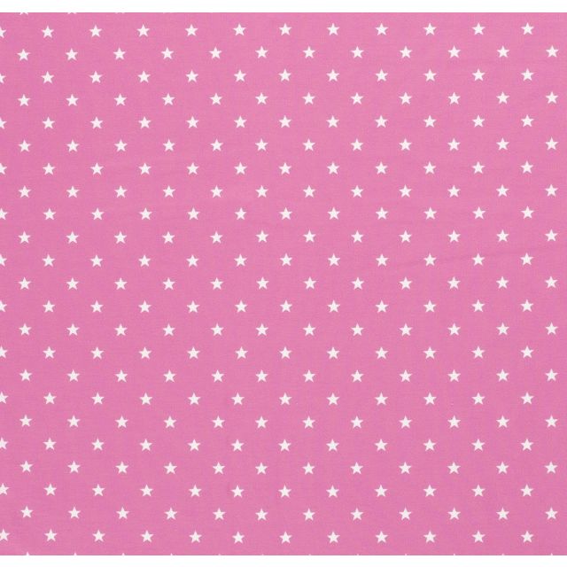 Tissu Jersey Coton Etoiles blanches sur fond Rose - Par 10 cm