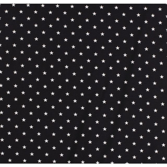 Tissu Jersey Coton Etoiles blanches sur fond Noir - Par 10 cm