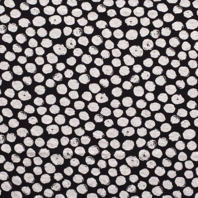 Tissu Maille Jersey Pois  gris sur fond Noir - Par 10 cm