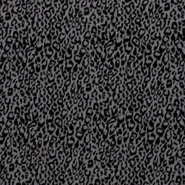 Tissu Jersey  Milano Tâches léopards noir  en relief velours sur fond Gris clair - Par 10 cm