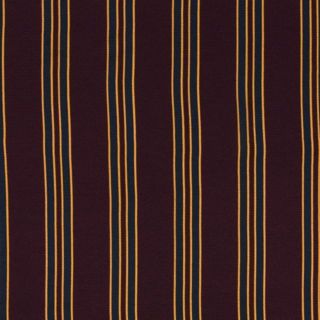 Coupon Tissu crêpe imprimé Rayures bleues marine et jaunes sur fond Bordeaux - Coupon de 50 cm