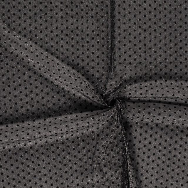 Tissu Mousseline ajourée Lurex Pois relief velours Noirs sur fond Noir - Par 10 cm