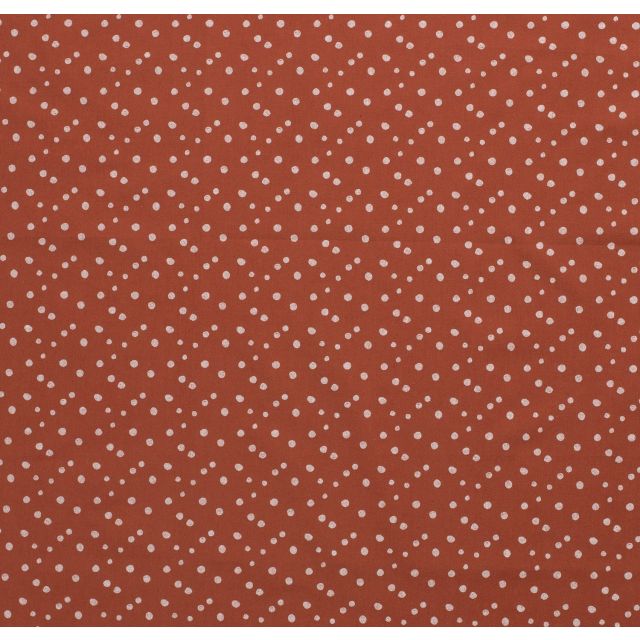 Tissu Popeline de coton Pois déstructurés blancs sur fond Brique - Par 10 cm