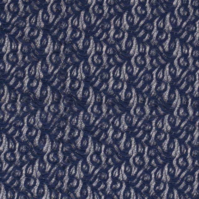 Tissu Dentelle Olga arabesque Bleu indigo - Par 10 cm