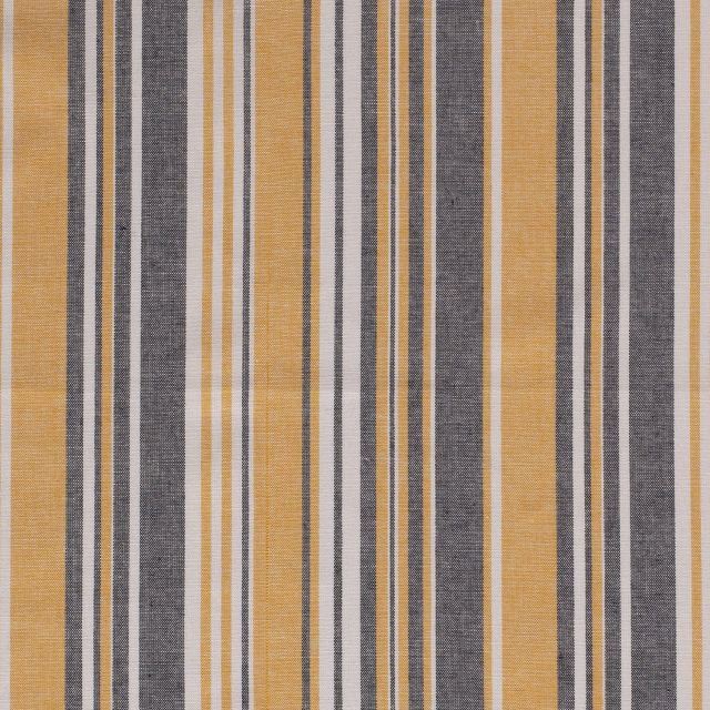 Tissu Viscose lin Rayures jaunes et grises sur fond Blanc - Par 10 cm