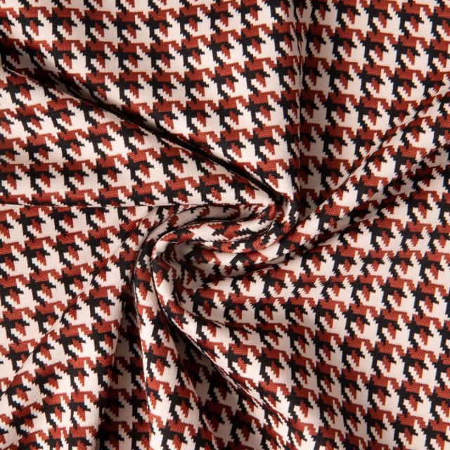 Tissu Jacquard extensible Pied de poule gris sur fond Blanc
