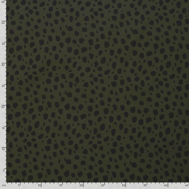 Tissu Softshell  Naya léopard Noir sur fond Vert kaki