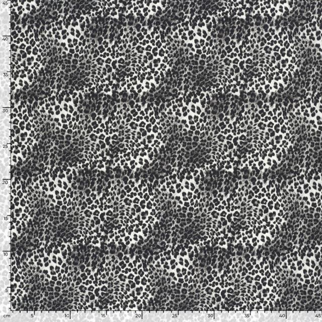 Tissu Sweat léger French Terry Alya léopard Noir sur fond Blanc
