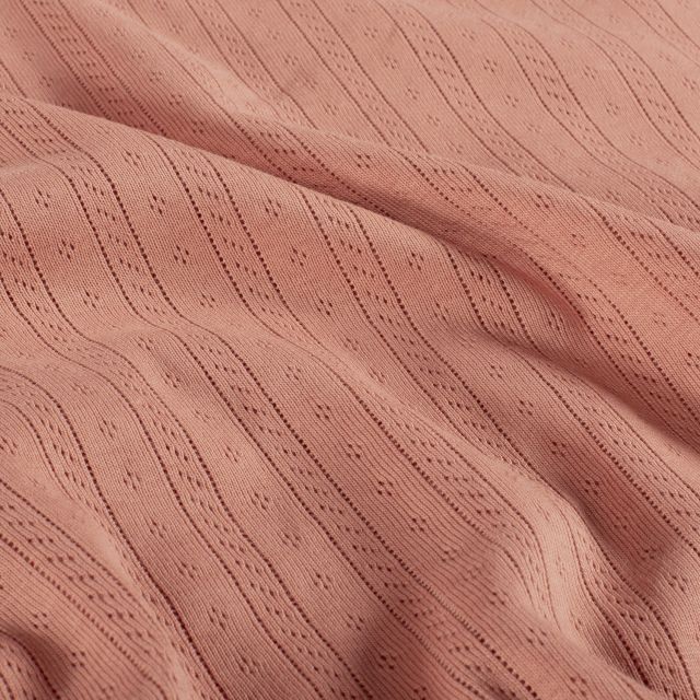 Tissu Jersey Coton ajouré Camille uni Corail