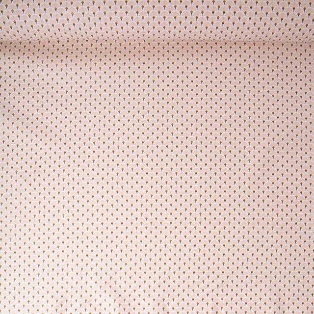 Tissu Coton Enduit Eventails Roses - Par 10 cm