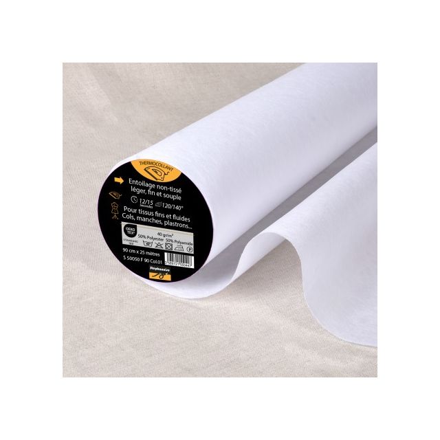 Entoilage  Thermocollant non tissé fine N40 Blanc