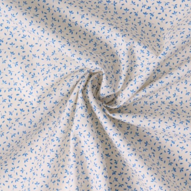 Tissu Coton imprimé Fleuris Tia bleues sur fond Blanc