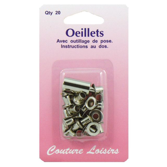 Oeillets avec outillage couleur nickelée x20