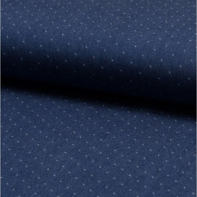 Tissu Chambray Tencel Bleu jean foncé Pois Blancs - Par 10 cm