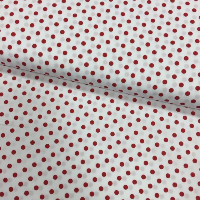 Tissu Coton imprimé Blanc Pois 8 mm Rouges - Par 10 cm