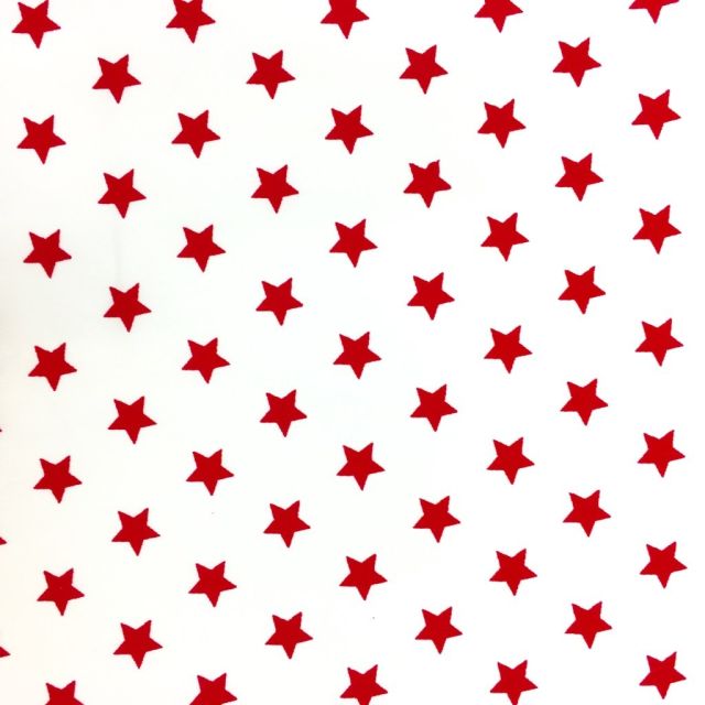 Tissu Coton imprimé Blanc Etoiles Rouges - Par 10 cm