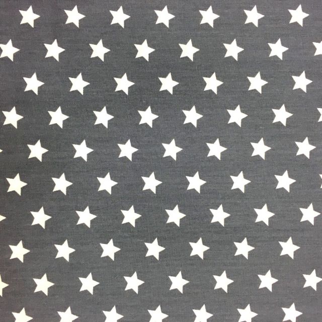 Tissu Coton imprimé Gris anthracite Etoiles Blanches - Par 10 cm