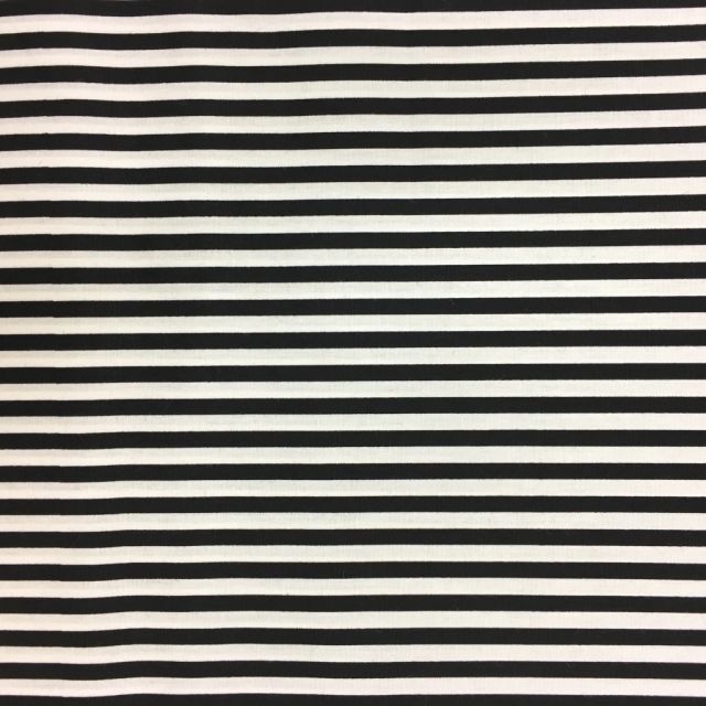 Tissu Coton imprimé marinière Noir et blanc - Par 10 cm