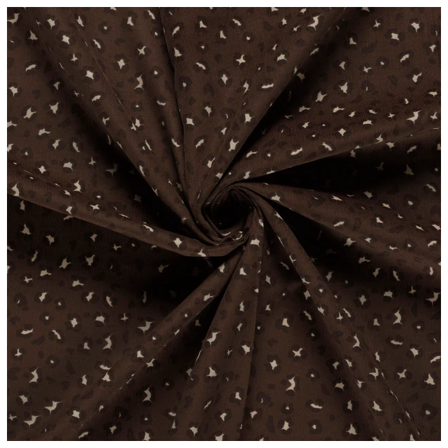 Tissu Velours Côtelé Thais léopard graphique Beige clair sur fond Marron chocolat - Par 10 cm