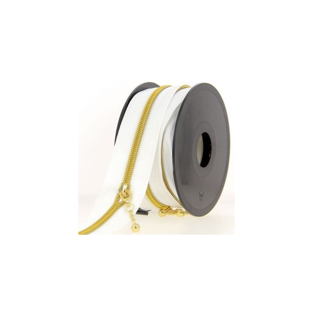 Fermeture spirale N°5 blanche avec curseurs  bille dorée - Au mètre