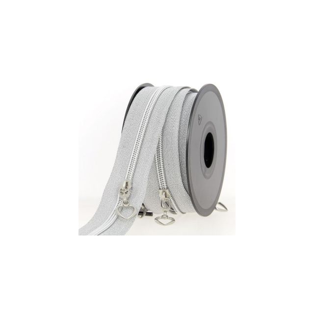 Fermeture spirale N°5 avec curseurs coeur argenté - Au mètre