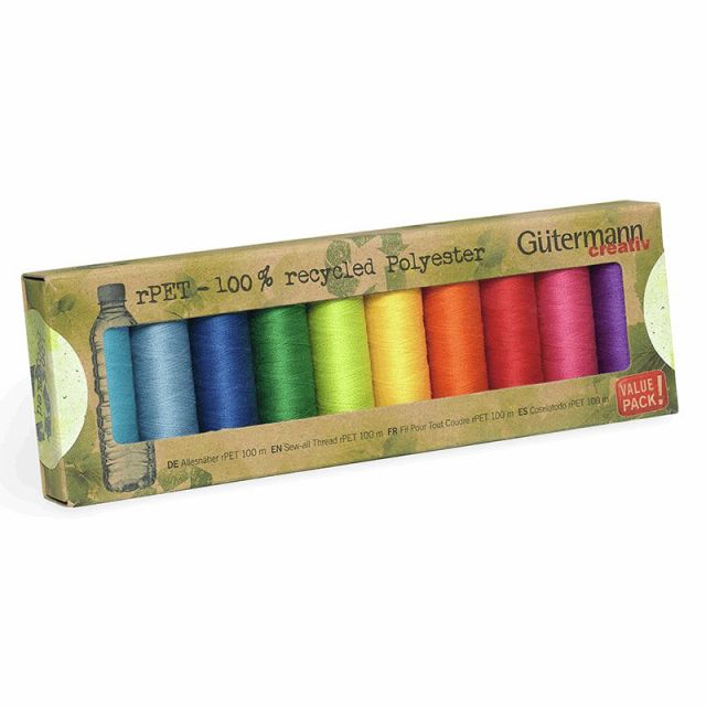 Set de 10 bobines de fil Gütermann Recyclé 100m - Couleurs pastels