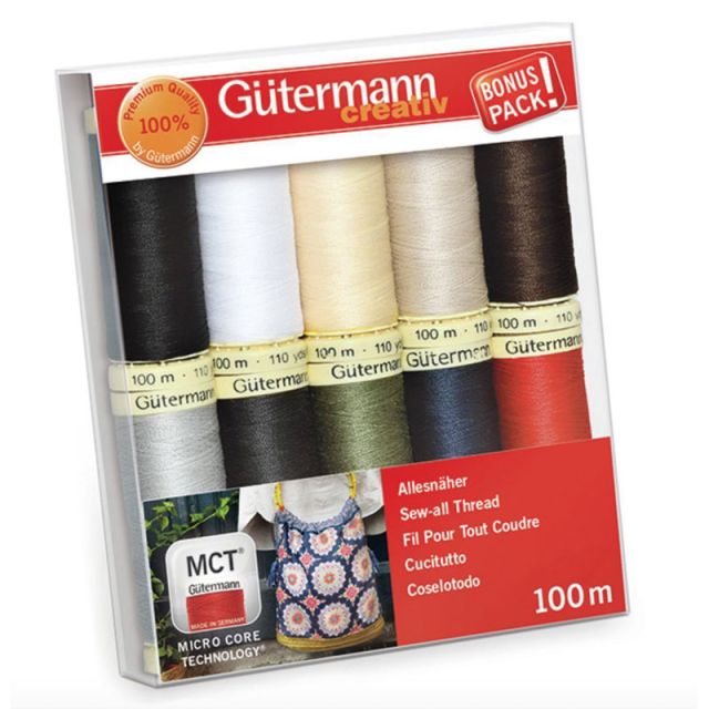 Set de 10 bobines de fil Gütermann Pour tout coudre 100m - Couleurs basiques