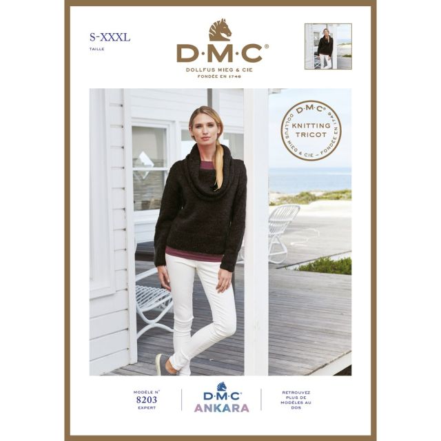 Modèle pull grand col femme DMC Laine Ankara