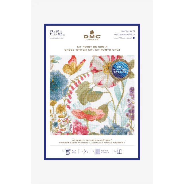 Kit Broderie Point de croix DMC Aquarelle Fleurs Champètres 29 x 20 cm