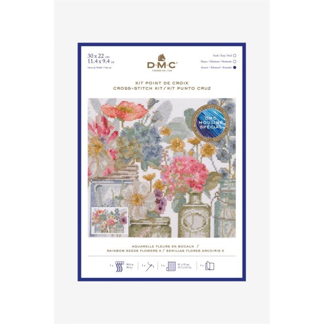 Kit Broderie Point de croix DMC Fleurs en Bocaux 30 x 22 cm