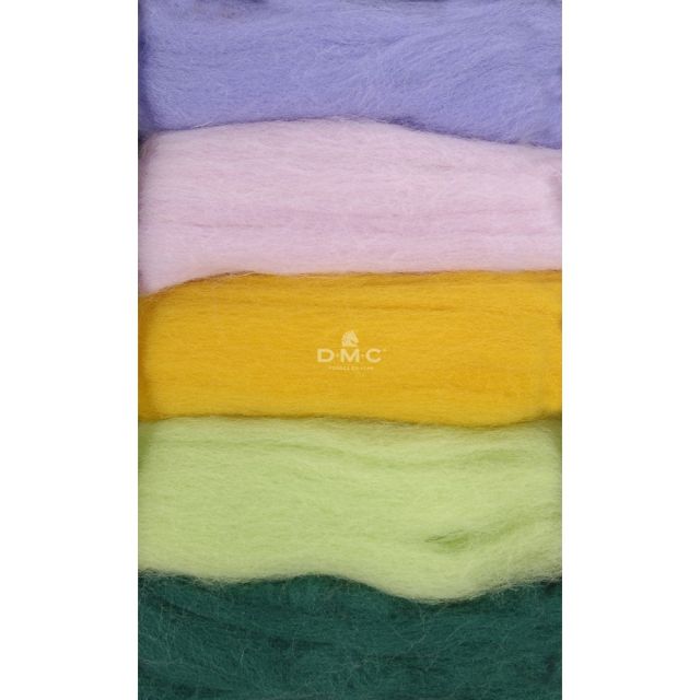 Laine cardée pour feutrage, paquet de 5 coloris