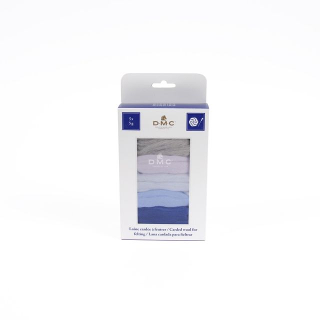 Laine cardée pour feutrage, paquet de 5 coloris Glacier